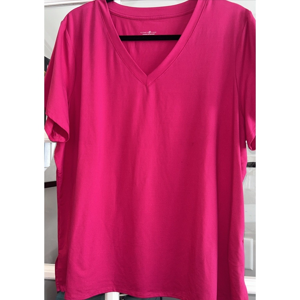 NWOT Elizabeth And Clarke Stain Resistant T Shirt Fuscia Pink 1X - CL 6